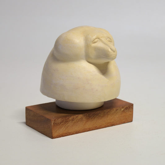 Bouchon vase canope Hapi "tête de babouin" sur socle bois
